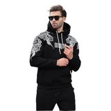 Madmext Siyah Kapüşonlu Cep Detaylı Baskılı Erkek Sweatshirt 7052,Siyah 2XL