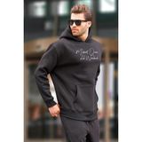 Madmext Siyah Kapüşonlu Cep Detaylı Baskılı Erkek Sweatshirt 7064