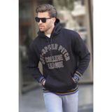 Madmext Siyah Kapüşonlu Cep Detaylı Baskılı Erkek Sweatshirt 7068,Siyah XL