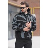 Madmext Siyah Kapüşonlu Cep Detaylı Baskılı Erkek Sweatshirt 7087