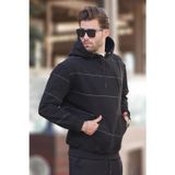 Madmext Siyah Kapüşonlu Cep Detaylı Çizgili Erkek Sweatshirt 7063