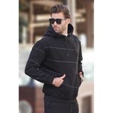 Madmext Siyah Kapüşonlu Cep Detaylı Çizgili Erkek Sweatshirt 7063,Siyah L
