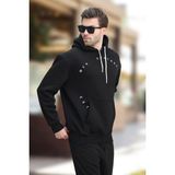 Madmext Siyah Kapüşonlu Cep Detaylı Nakışlı Erkek Sweatshirt 7054