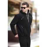 Madmext Siyah Kapüşonlu Cep Detaylı Nakışlı Erkek Sweatshirt 7054,Siyah M