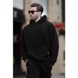 Madmext Siyah Kapüşonlu Cep Detaylı Polar Erkek Sweatshirt 7093