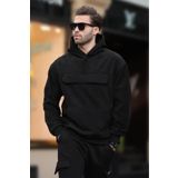 Madmext Siyah Kapüşonlu Kapaklı Cep Detaylı Polar Erkek Sweatshirt 7097