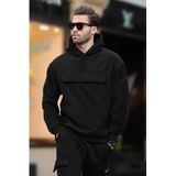Madmext Siyah Kapüşonlu Kapaklı Cep Detaylı Polar Erkek Sweatshirt 7097,Siyah M