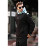 Madmext Siyah Kapüşonlu Renk Bloklu Nakış Detaylı Erkek Sweatshirt 7088,Siyah L
