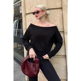 Madmext Siyah Kayık Yaka Kadın Sweatshirt Mg2239,Siyah L