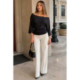 Madmext Siyah Kayık Yaka Zımba Detaylı Bluz MG2697