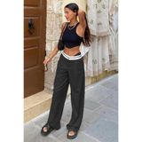 Madmext Siyah Kemer Detaylı Bol Paça Pantolon Mg1834,Siyah L