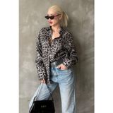 Madmext Siyah Leopar Desen Kadın Gömlek Mg2296