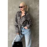 Madmext Siyah Leopar Desen Kadın Gömlek Mg2296,Siyah S