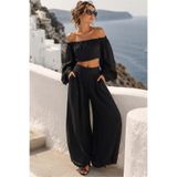 Madmext Siyah Madonna Yaka Bluz Bol Paça Pantolon Kadın Takım MG2863