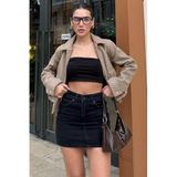 Madmext Siyah Mini Jean Etek Mg2099,Siyah 40