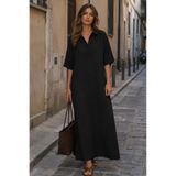 Madmext Siyah Modal Kumaş Maxi Gömlek Elbise MG2866