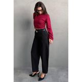 Madmext Siyah Modern Kesim Kemerli Yüksek Bel Bol Paça Kumaş Pantolon Mg2618,Siyah M