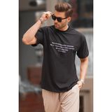Madmext Siyah Oversize Bisiklet Yaka Baskılı Erkek Tişört 7018 - XL