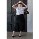 Madmext Siyah Pileli Midi Boy Kadın Etek Mg2393
