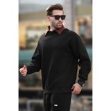 Madmext Siyah Polo Yaka Erkek Sweatshirt 7086,Siyah L
