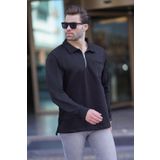 Madmext Siyah Polo Yaka Fermuarlı Uzun Kollu Erkek Sweatshirt 7057