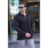 Madmext Siyah Polo Yaka Fermuarlı Uzun Kollu Erkek Sweatshirt 7057,Siyah S