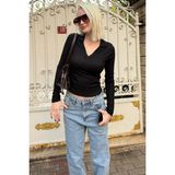 Madmext Siyah Polo Yaka Fitilli Kadın Body MG2566