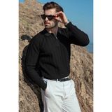 Madmext Siyah Polo Yaka Örgü Desenli Triko Erkek Kazak E7507 - 2XL