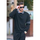 Madmext Siyah Polo Yaka Oversize Kolu Şeritli Erkek Sweatshirt 7048,Siyah S