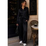 Madmext Siyah Saten Gömlek Pantolon Takım Mg2745
