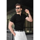 Madmext Siyah Slim Fit Hakim Yaka Triko Erkek Tişört E7189 - XL