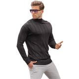 Madmext Siyah Slim Fit Yarım Balıkçı Yaka Çizgili Tüylenmeyen Erkek Triko Kazak 6344,Siyah S