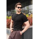 Madmext Siyah Yarım Düğmeli Slim Fit Erkek Tişört E7186 - 2XL