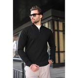 Madmext Siyah Yarım Fermuarlı Dik Yaka Erkek Triko Kazak 7442 - XL