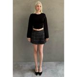 Madmext Siyah%100Pamuklu Ekose Desen Pileli Mini Şort Etek Mg2629,Siyah XS