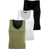 Madmext Siyah/beyaz/açık Yeşil Derin V Yaka %100 Pamuklu Basic Kadın Atlet MG2405 - Siyah - Beyaz - Açık Yeşil
