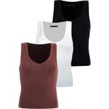 Madmext Siyah/beyaz/kahverengi Derin V Yaka %100 Pamuklu Basic Kadın Atlet MG2405 - Siyah - Beyaz - Kahverengi