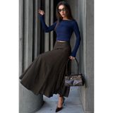 Madmext Siyah/Haki Kare Desenli Midi Kadın Etek MG2617