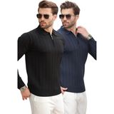 Madmext Siyah/lacivert Polo Yaka Fermuarlı Erkek Örme Kazak E7456 2'li Paket Renkli Günlük Stil - Siyah - Lacivert