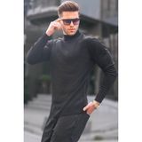Madmext Slim Fit Yarım Balıkçı Yaka Siyah Erkek Triko Kazak Günlük Tarz