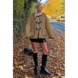 Madmext Sütlü Kahve Düğmeli Peluş Kadın Mont Mg2531,Sütlü Kahve XL