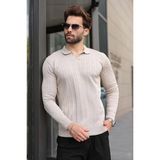 Madmext Taş Polo Yaka Saç Örgü Desenli Erkek Triko Kazak E7519 - 2XL