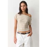 Madmext Taş Rengi Düşük Omuz Triko Bluz MG2796