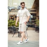 Madmext Taş Rengi Fermuarlı Polo Yaka Erkek Şort Gömlek Takımı E7314,Taş Rengi M