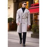 Madmext Taş Rengi Kruvaze Yaka Uzun Kaşe Kaban 7215 - XL