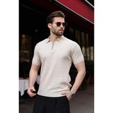Madmext Taş Rengi Polo Yaka Slim Fit Triko Erkek Tişört E7465 - XL