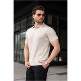 Madmext Taş Rengi Polo Yaka Triko Erkek Tişört E7461,Taş Rengi XL