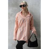 Madmext Turuncu Çizgili Oversize Kadın Gömlek Mg1688,Turuncu M