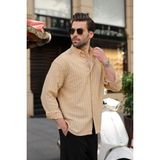 Madmext Vizon %100 Pamuklu Çizgili Keten Erkek Gömlek E6774 - 2XL