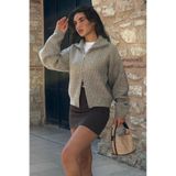 Madmext Vizon Çift Fermuarlı Kadın Triko Hırka Mg2532